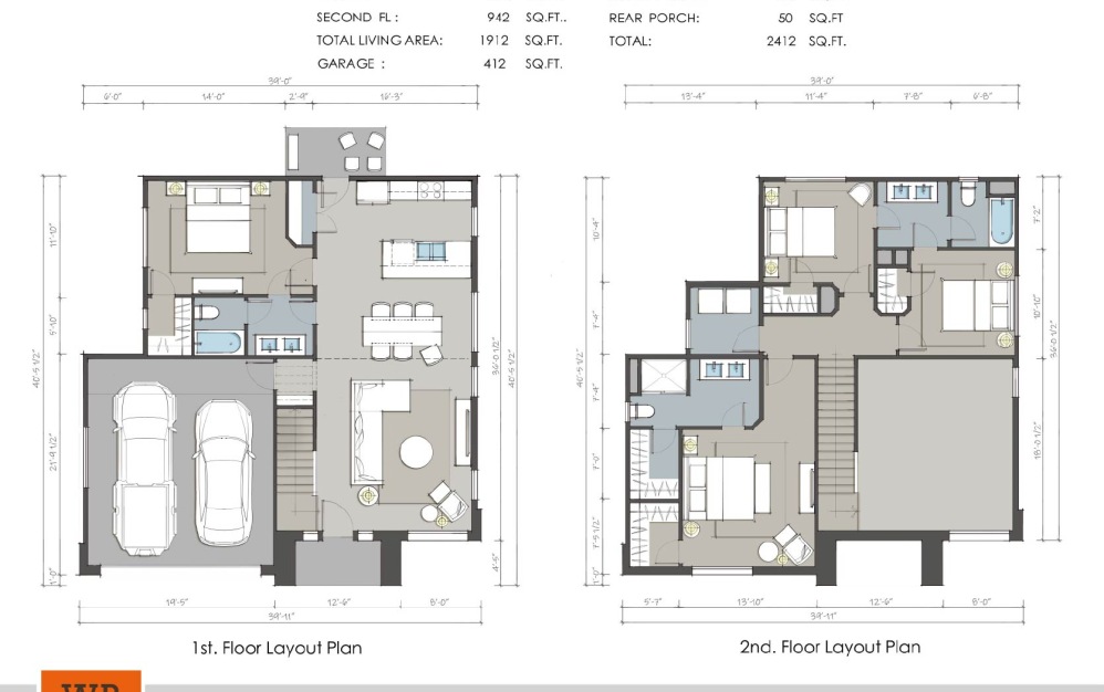 The Bluejacket - 4 bedroom floorplan layout with 3 bathrooms and 1899 - 1912 square feet