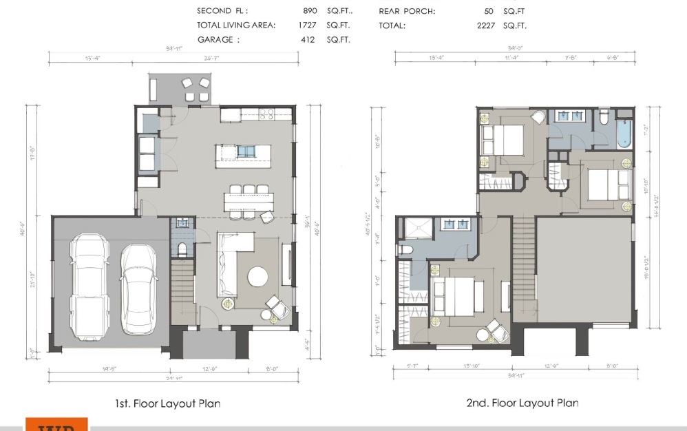 The Mariner - 3 bedroom floorplan layout with 2.5 bathrooms and 1712 - 1739 square feet