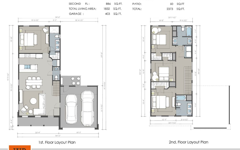 The Seafarer - 4 bedroom floorplan layout with 3.5 bathrooms and 1832 - 1888 square feet