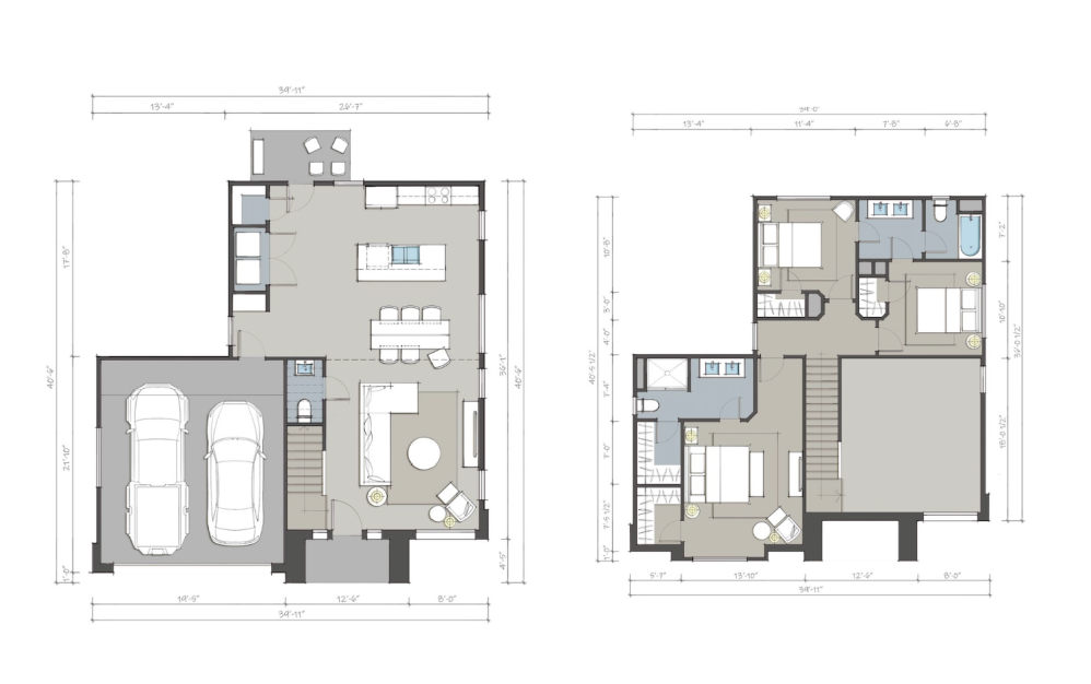The Mariner - 3 bedroom floorplan layout with 2.5 bathrooms and 1712 - 1739 square feet